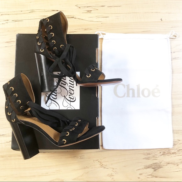 NIB Chloe Miles 38.5/ 8.5 Black Suede Ankle-Tie Lace up Sandals - Picture 4 of 10